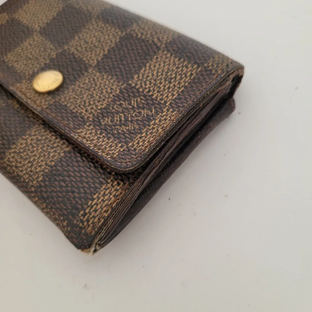Louis‎ Vuitton Damier Ebene Compact Wallet Brown Checkered Made in France CA0996